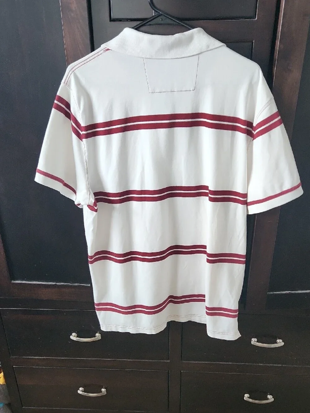 Banana Republic White Polo with Burgundy Stripes